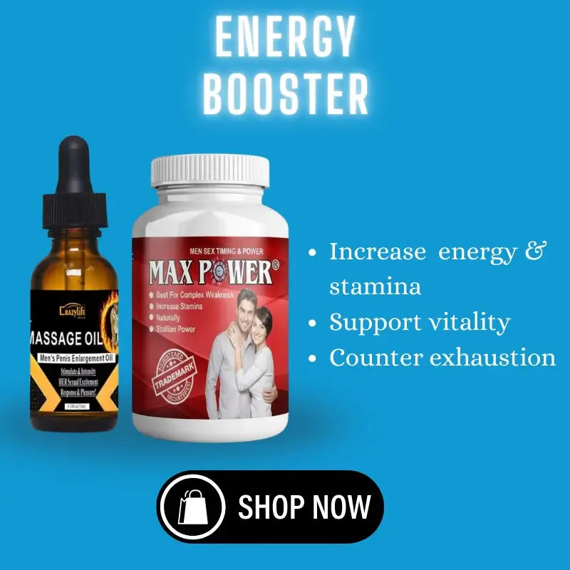 Max Power capsules with herbal male massage oil for stamina and energy support – energy booster image